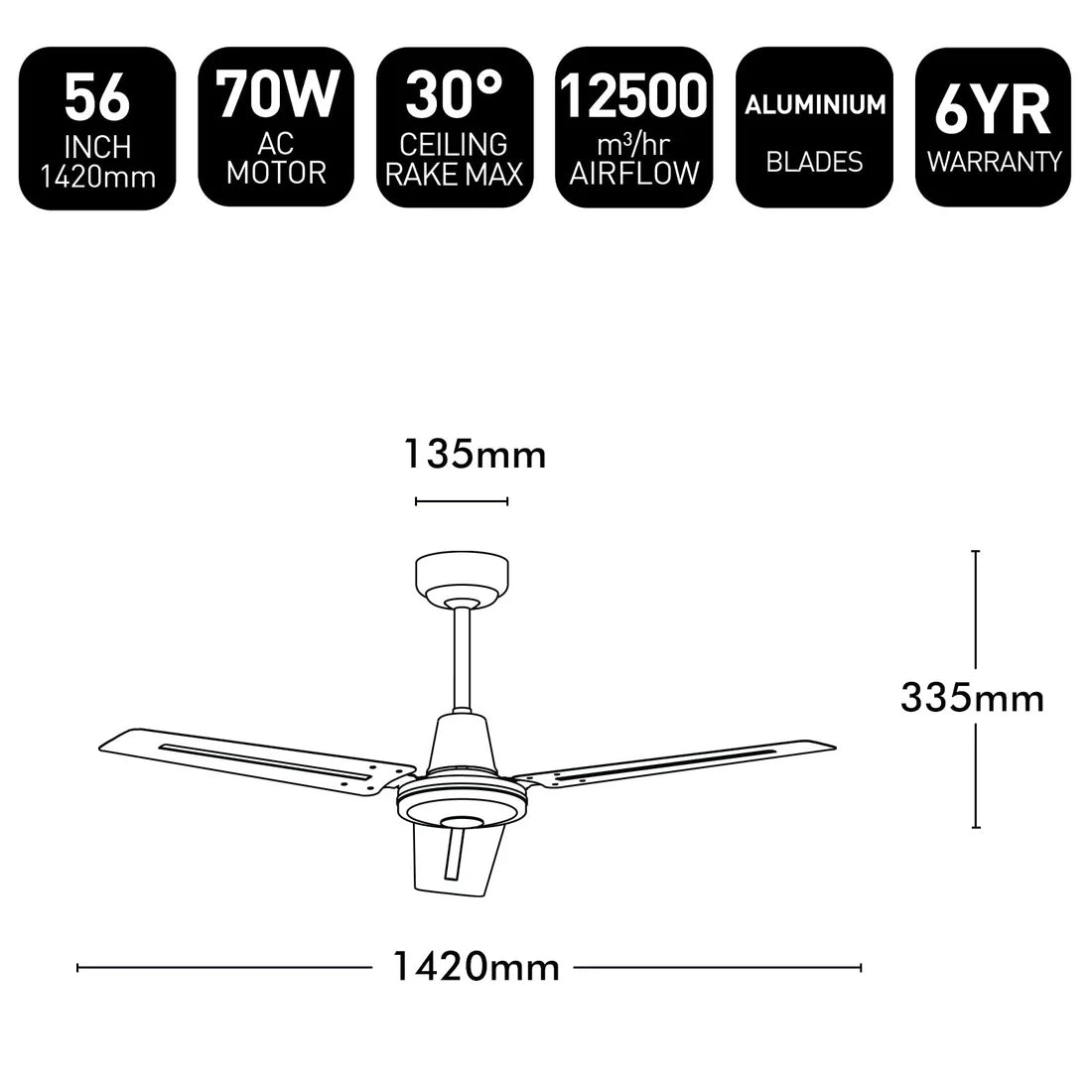 Brilliant Pacifica-II 56’’ AC Ceiling Fan White 70W 240V- 22720/05