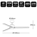 Brilliant Solana 48" AC ABS Ceiling Fan Black/ White 55W 240V- 22759/06, 22759/05