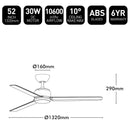 Brilliant Solana 52" DC ABS Ceiling Fan Black/ White 30W 240V- 22765/06, 22765/05