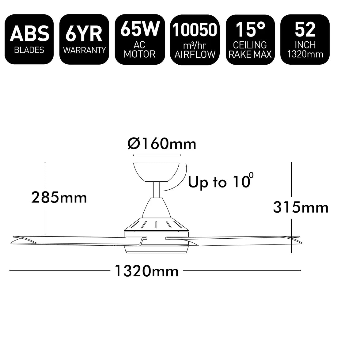Brilliant 52” AC Cairns Ceiling Fan White/ Black 40W 240V- 22876/05, 22876/06
