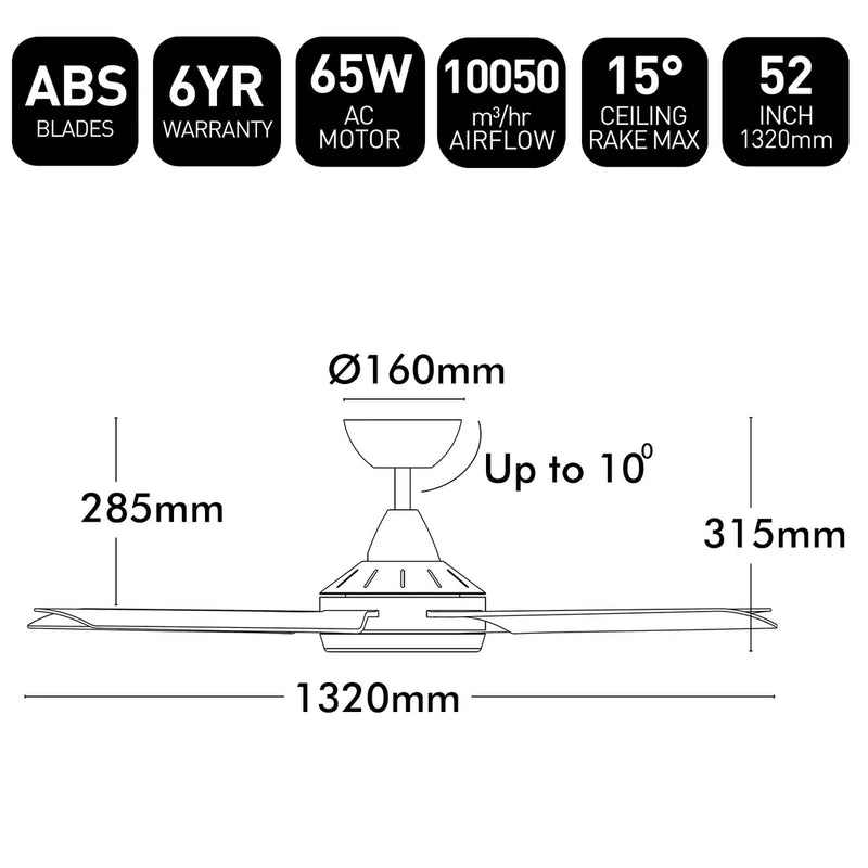 Brilliant 52” AC Cairns Ceiling Fan White/ Black 40W 240V- 22876/05, 22876/06