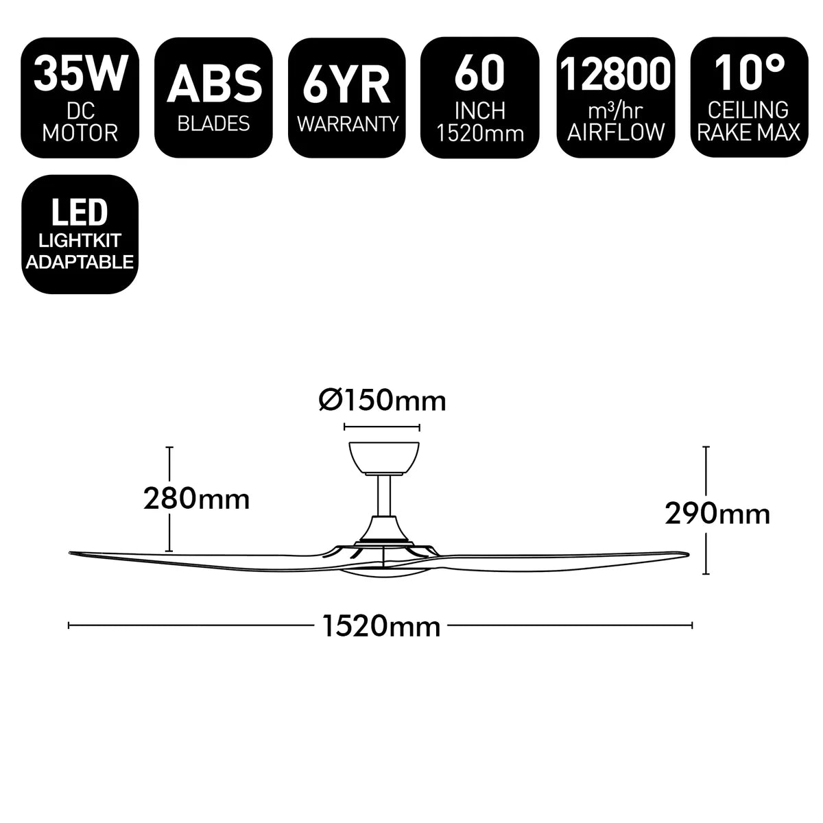 Brilliant 60" Fantastic 3-Blade Ceiling Fan White 35W 240V- 22943/05