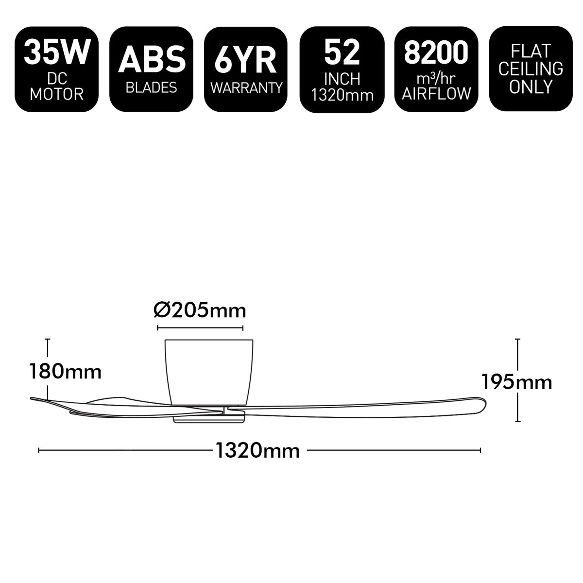 Brilliant 52" Costa 3-Blade Low Profile Ceiling Fan White 240V- 22945/05