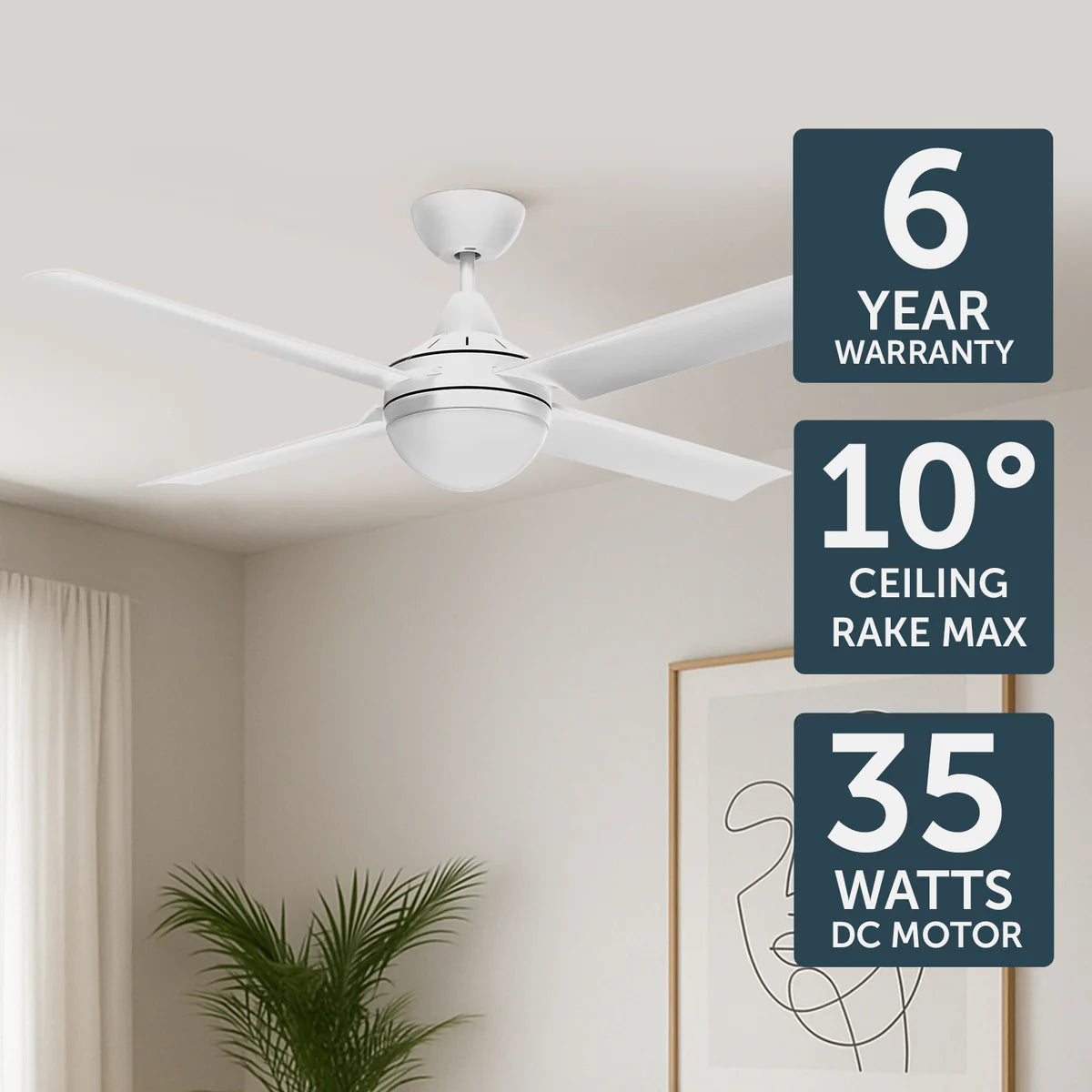 Brilliant Cairns 52" Ceiling Fan with Light Matt Black/ Matt White 2x40W 240V- 22976/06, 22976/05