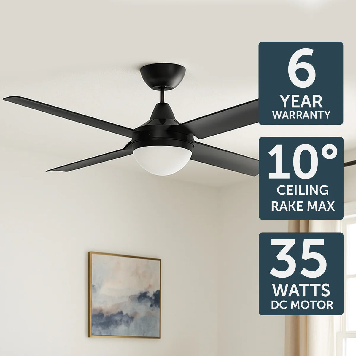 Brilliant Cairns 52" Ceiling Fan with Light Matt Black/ Matt White 2x40W 240V- 22976/06, 22976/05