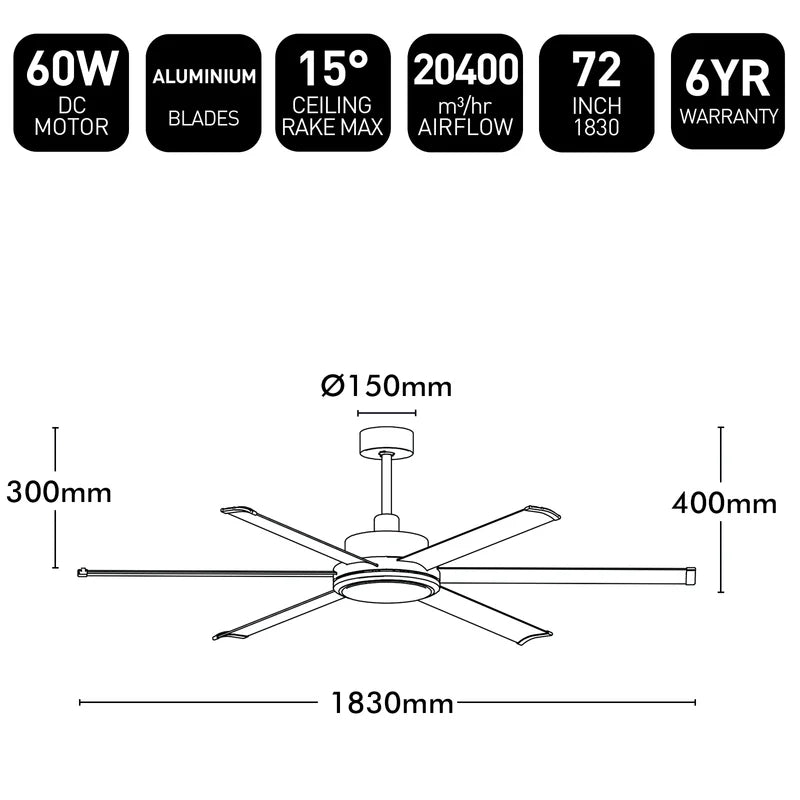 Brilliant 65" Colossus II 6-Blade Ceiling Fan Satin Nickel 60W 240V- 22986