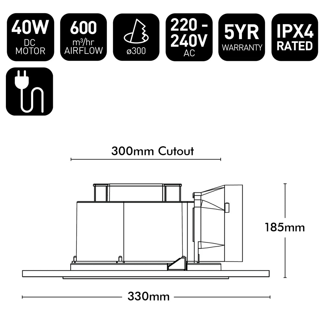 Brilliant Blizzard 330mm Square Exhaust Fan White 240V- 23027/05
