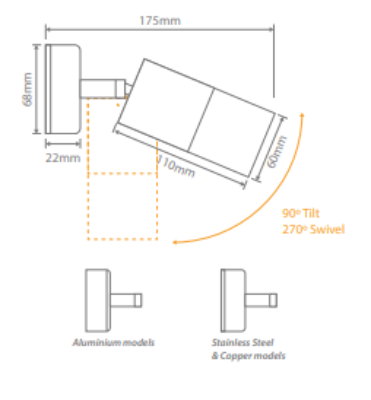 Domus Shadow 1 Light Adjustable Exterior Wall Lights Tri - Titanium Silver 240V IP65 - 49043, 49048, 49114, 49116- Domus Lighting