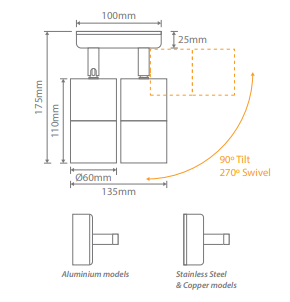 Domus Shadow 2 Light Adjustable Exterior Wall Lights Tri - Black 240V IP65 - SHADOW - Domus Lighting