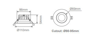 Domus Expo-10 Low Glare Recessed LED Downlight Tri - Black 10W 240V IP44 - 20710