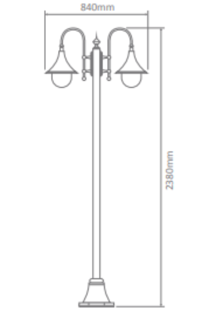 Domus MONACO 2LT 2.4M Post LED Flood Light Beige/ Black/ Burgundy/ White/ Green IP43 - 15866, 15867, 15868, 15869, 15871