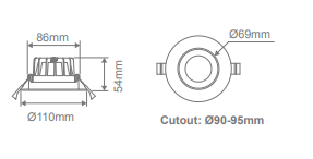 Domus Expo-10 Low Glare Recessed LED Downlight Tri - White 10W 240V IP44 - 20711