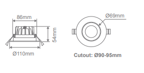 Domus Expo-10 Low Glare Recessed LED Downlight Tri - White 10W 240V IP44 - 20711, 21601 - Domus Lighting