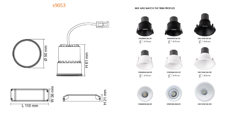 SAL UNIFIT S9053WP/SFI LED Downlight 3000K Black 9W 240V - S9053WP/SFI - SAL Lighting