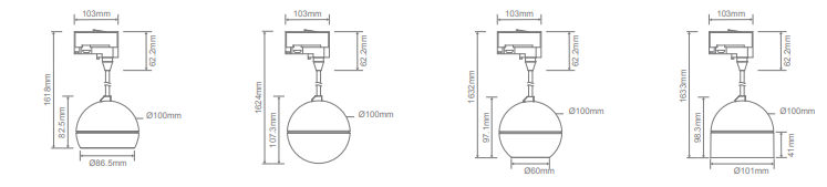 Domus Moon 3 Circuit 1.5M Dimmable Pendant Spot LED Track Light Tri - Black / White 6/9W 240V IP20 - 22792, 22793 - Domus Lighting