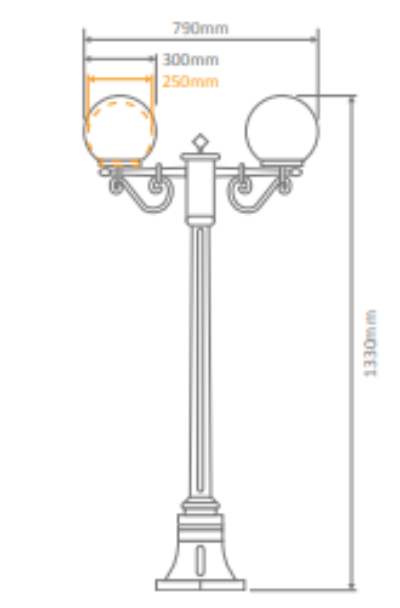 Domus SIENA 2LT 2.05M 300mm Opal Post LED Flood Light Beige/ Black/ Burgundy/ White/ Green IP43 - 15656, 15657, 15658, 15659, 15661