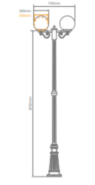 Domus SIENA 2LT 2.4M 300mm Opal Post LED Flood Light Beige/ Burgundy/ Black/ White/ Green IP43 - 15620, 15621, 15622, 15623, 15625