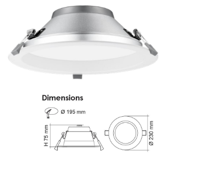 SAL Premier S9075TC DP LED Downlight Tri - White 30W 240V IP64 - S9075TC/WH/DP - SAL Lighting
