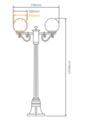Domus SIENA 2LT 2M 250mm Opal Post LED Flood Light Beige/ Burgundy/ Black/ White/ Green IP43 - 15650, 15651, 15652, 15653, 15655