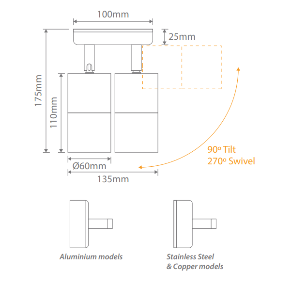Domus Shadow 2 Light Adjustable Spotlight Exterior Wall Lights Tri - 316 Stainless Steel 240V IP65 - 49060