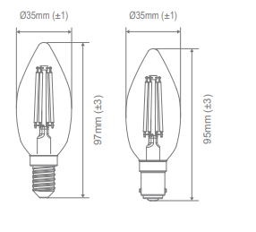 Domus Candle Dimmable E14 Filament Lamps and Globes 2700K 6500K Frosted 4.8W 240V IP20 - 65968, 65969 - Domus Lighting