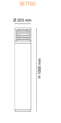 BOLLARD SE7102: LED Die-cast aluminium body, base plate mounting. Black or Silver option