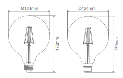 Domus G120 B22 Dimmable LED Filament Lamps and Globes 2700K 6500K Clear 7.5W 240V IP20 - 65942, 65943- Domus Lighting