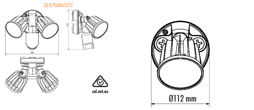 SAL STARGEM III SES70802TC LED Flood Light Tri- Black/ White 30W 240V IP54 - SES7080/2TC/BK, SES7080/2TC/WH