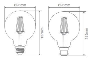 Domus G951 B22 Dimmable LED Filament Lamps and Globes 2700K 6500K Clear 7.5W 240V IP20 - 65938, 65939 - Domus LIghting