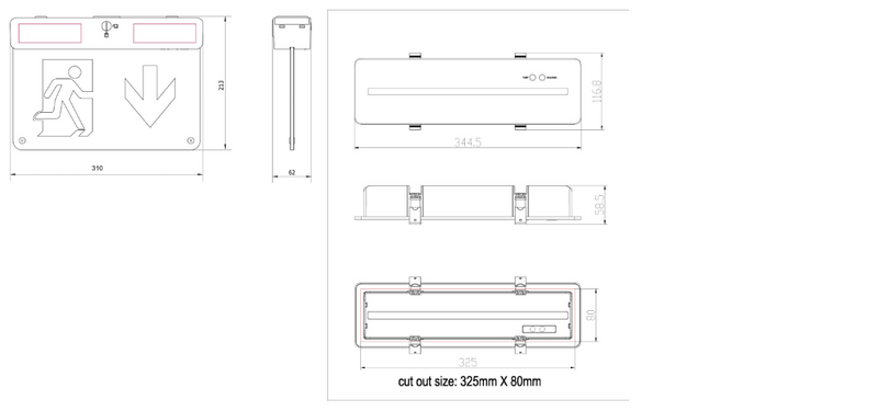 SAL EMERGENCY EXIT SELK1500EX3 LED Emergency White 2.8W 240V IP20 - SELK1500EX3RCP/WH - SAL Lighting