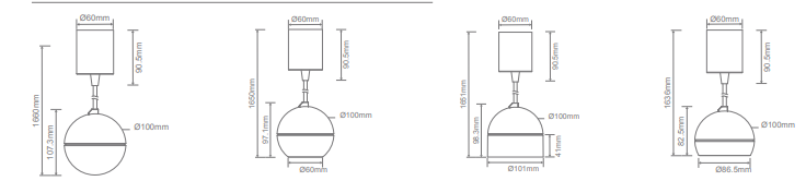 Domus Moon LED Dimmable Flood Interior Pendant Tri - Black / White 6-9W 240V IP20 - 22772, 22773- Domus Lighting