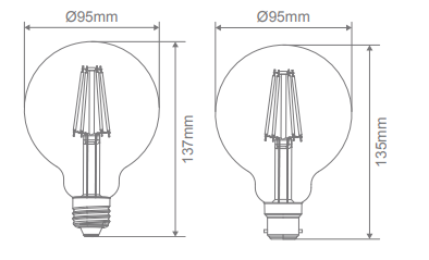 Domus G95 E27 Dimmable LED Filament Lamps and Globes 2700K 6500K Clear 7.2W 240V IP20 - 65940, 65941