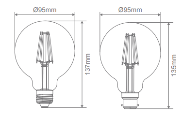 Domus G95 E27 Dimmable LED Filament Lamps and Globes 2700K 6500K Frosted 7.5W 240V IP20 - 65984, 65985 - Domus Lighting