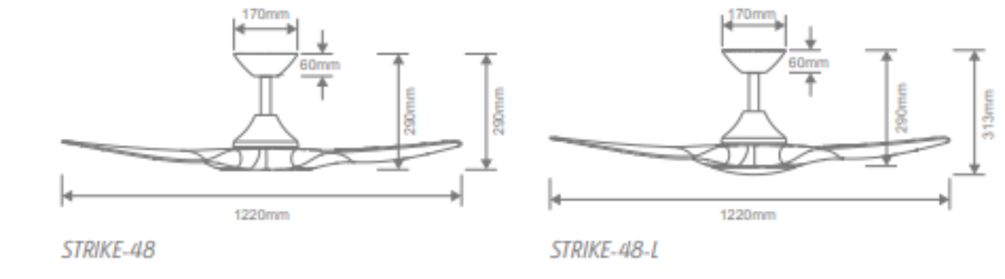 Domus Strike-60 3 Blade Ceiling Fan Tri- White-White/ Black-Black/ Black-Walnut/ White/ Oak 35W 240V - STRIKE-60