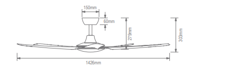 Domus Hover 5 Blade 56in. Ceiling Fan Tri - Black / White 26W 240V - 60060, 60061 - Domus Lighting