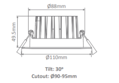 Domus AQUA-13 Round Tiltable Dimmable LED Downlight Kit Tri - Black 13W 240V IP65 - 21274