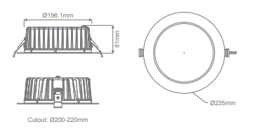 Domus Neo-Pro Round Recessed Dimmable LED Downlight Kit Tri - Black 35W 25V IP65 - 20919