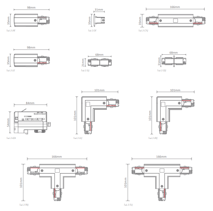 Domus Trak-3 DE 3 Circuit 240V Dead End Accessories Black / White - 22160, 22161 - Domus Lighting