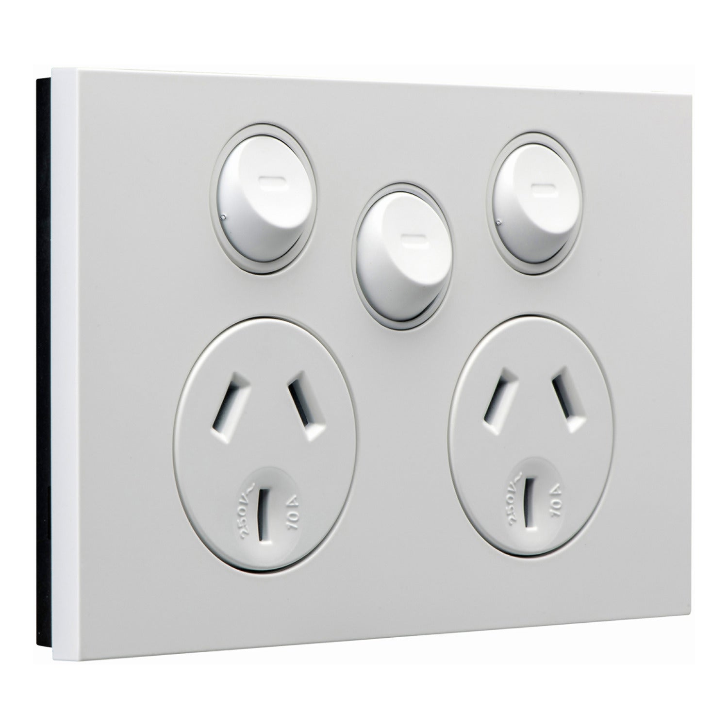 Clipsal Double Power Point, Saturn Zen, With Extra Switch Horizontal Mount White/ Black 250V- Z4025XA-ZB, Z4025XA-ZW