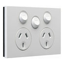 Clipsal Double Power Point, Saturn Zen, With Extra Switch Horizontal Mount White/ Black 250V- Z4025XA-ZB, Z4025XA-ZW