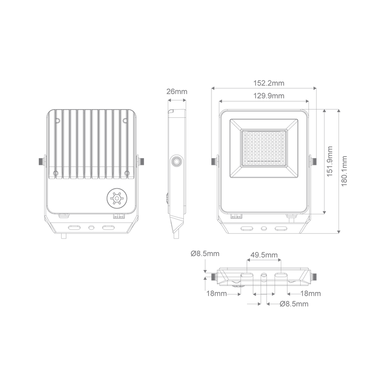 Domus BLAZE PRO LED Flood Lights Tri- White/ Black 50/70/100W / 100/150/200W / 20/30/50W 240V IP66- BLAZE PRO