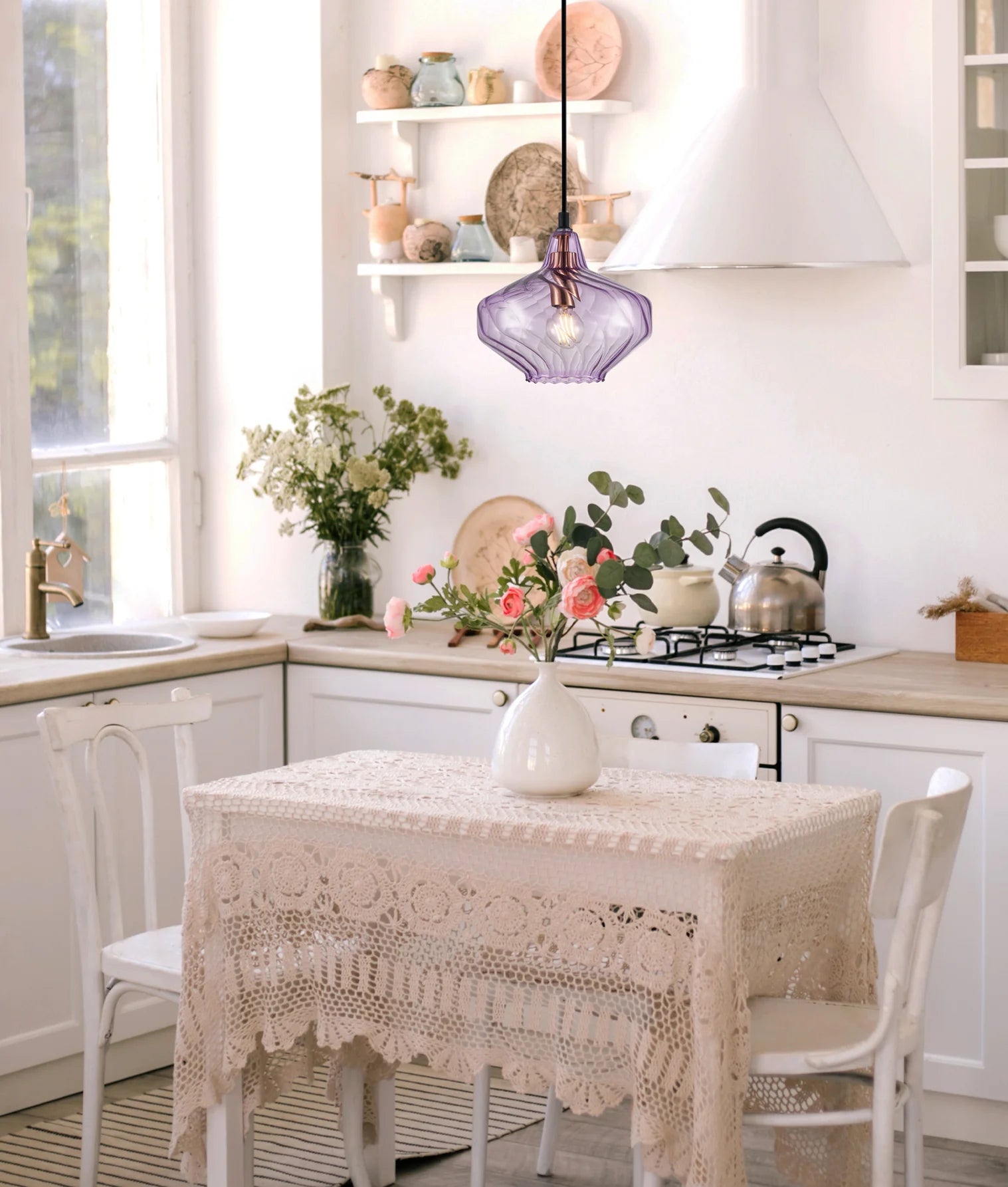 CLA CAMPANA: Interior Wine Glass Shape Ribbed Interior Pendants Smokey Black/ Purple/ Green/ Amber 240V - CAMPANA