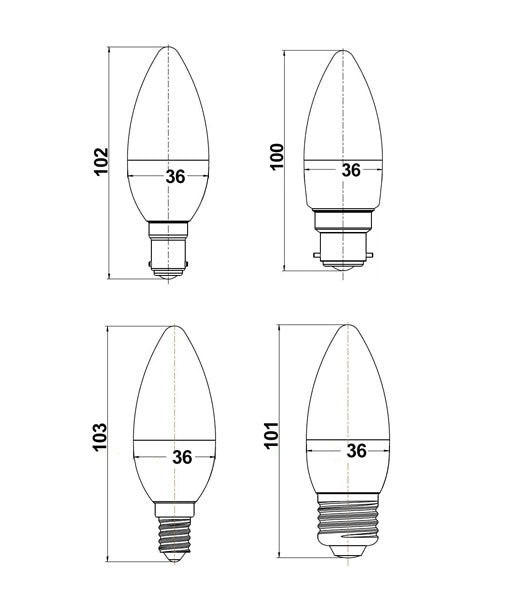 CLA Candle Lamps and Globes 3000K 5000K Frosted 3W 176-264V IP20 - CAN17, CAN18, CAN20, CAN24