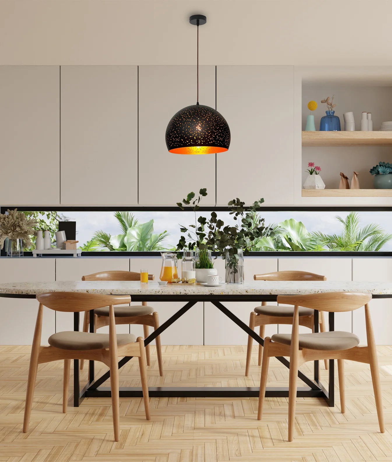 CLA CELESTE: Bohemian Rustic Embossed Bell Shape Interior Pendants Black 240V- CELESTE1A, CELESTE2A