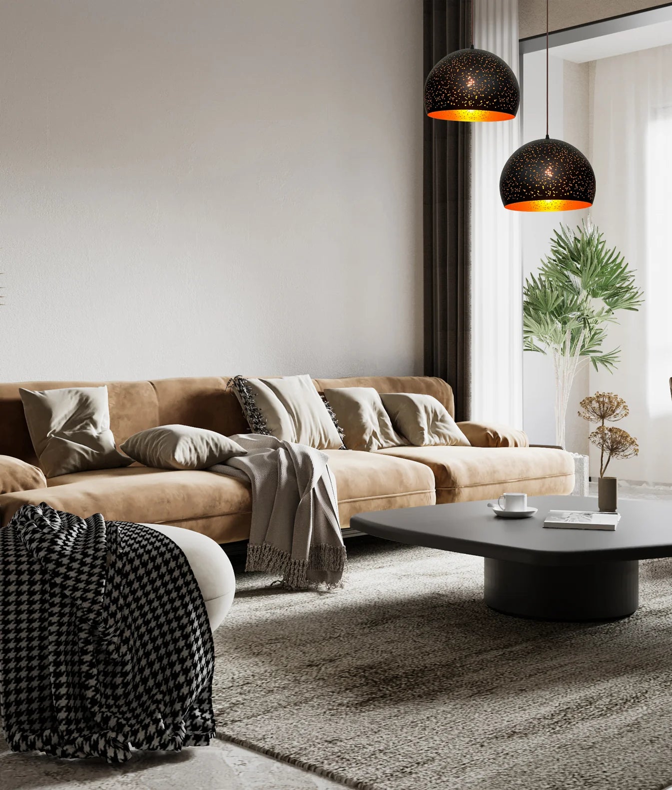 CLA CELESTE: Bohemian Rustic Embossed Bell Shape Interior Pendants Black 240V- CELESTE1A, CELESTE2A