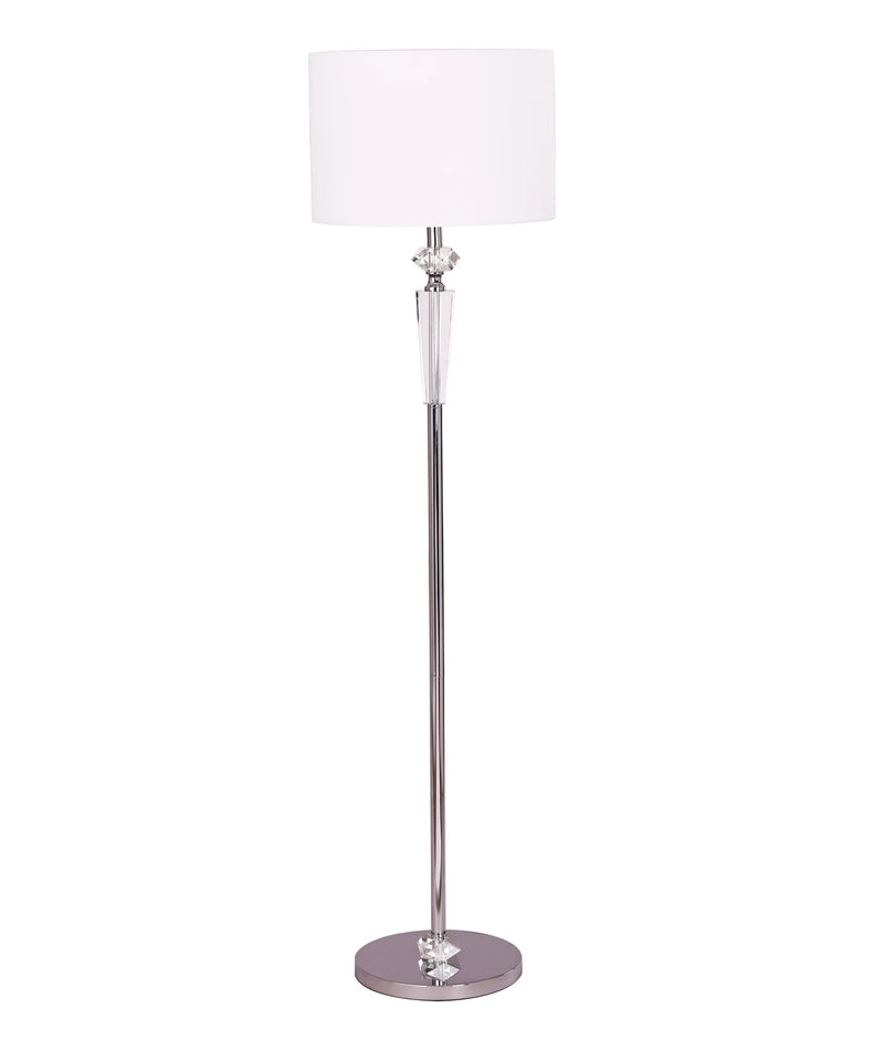 CLA CRISTALLO: Interior Drum Shade Chrome Rod with Crystal Highlight Floor Lamp White- CRISTALLO-F1