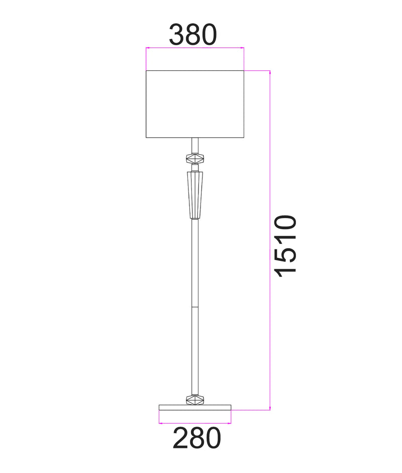 CLA CRISTALLO: Interior Drum Shade Chrome Rod with Crystal Highlight Floor Lamp White- CRISTALLO-F1