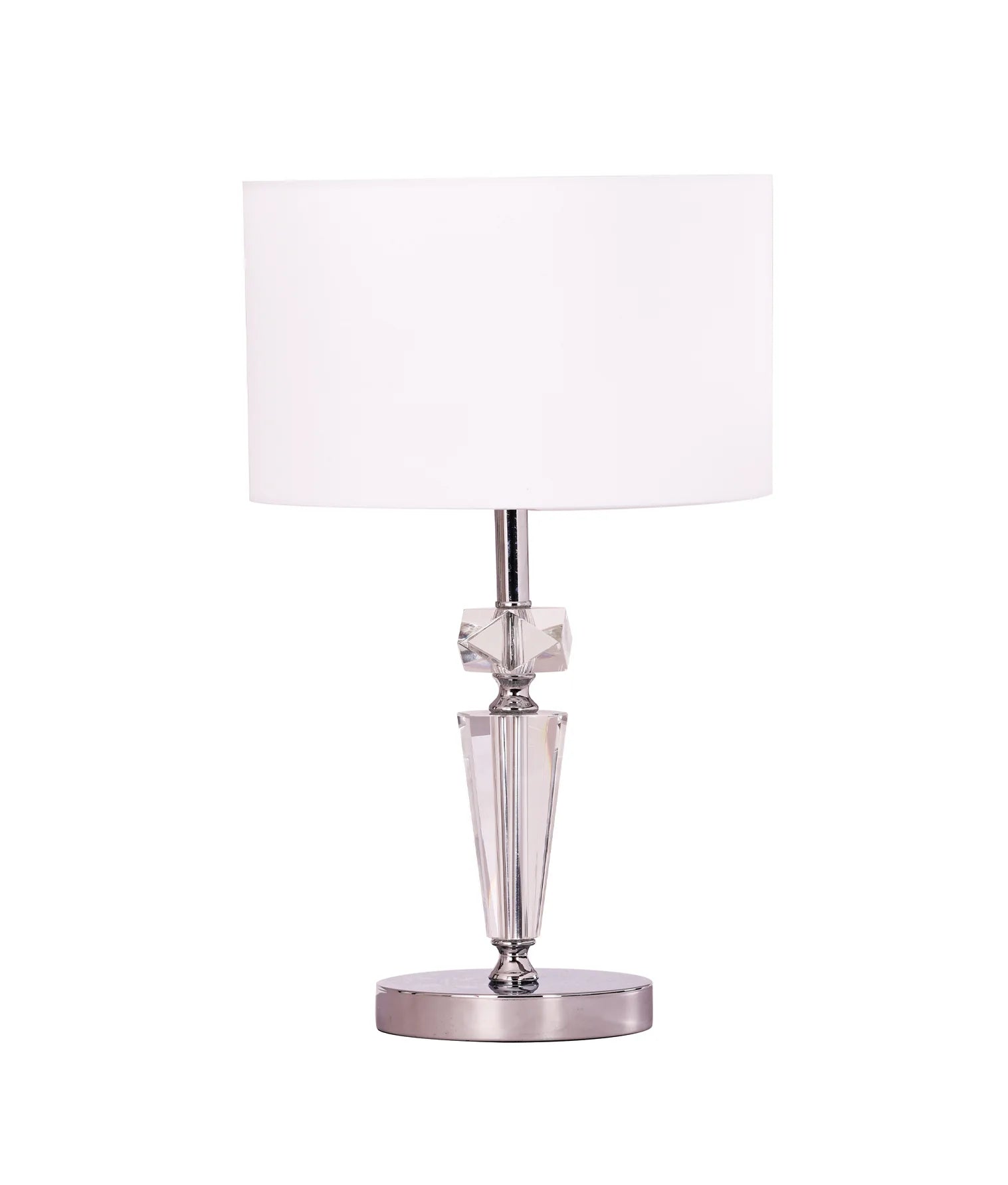 CLA CRISTALLO: Interior Drum Shade Chrome Rod with Crystal Highlight Table Lamp White- CRISTALLO-T1