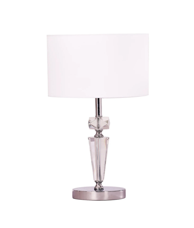CLA CRISTALLO: Interior Drum Shade Chrome Rod with Crystal Highlight Table Lamp White- CRISTALLO-T1