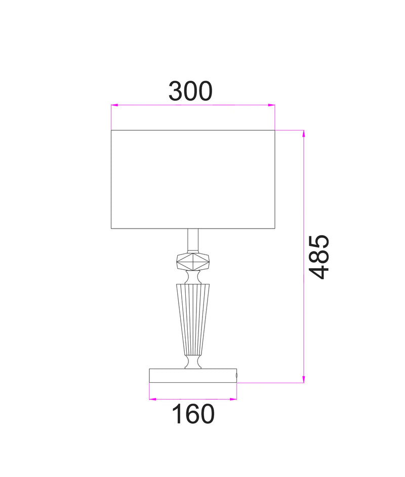 CLA CRISTALLO: Interior Drum Shade Chrome Rod with Crystal Highlight Table Lamp White- CRISTALLO-T1